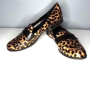 Marc Fisher Loafers Patent Leopard 🐆 , Brown Strap Size 10 Gold Details